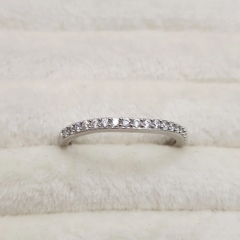 925 Sterling Silver Cubic Zirconia Half Eternity Stacking Band Ring Size 8